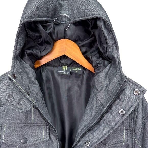 Monster Energy Official Jacket Men's Gray Full Zip Puff Winter Snow Ski Hooded S - Picture 5 of 5
